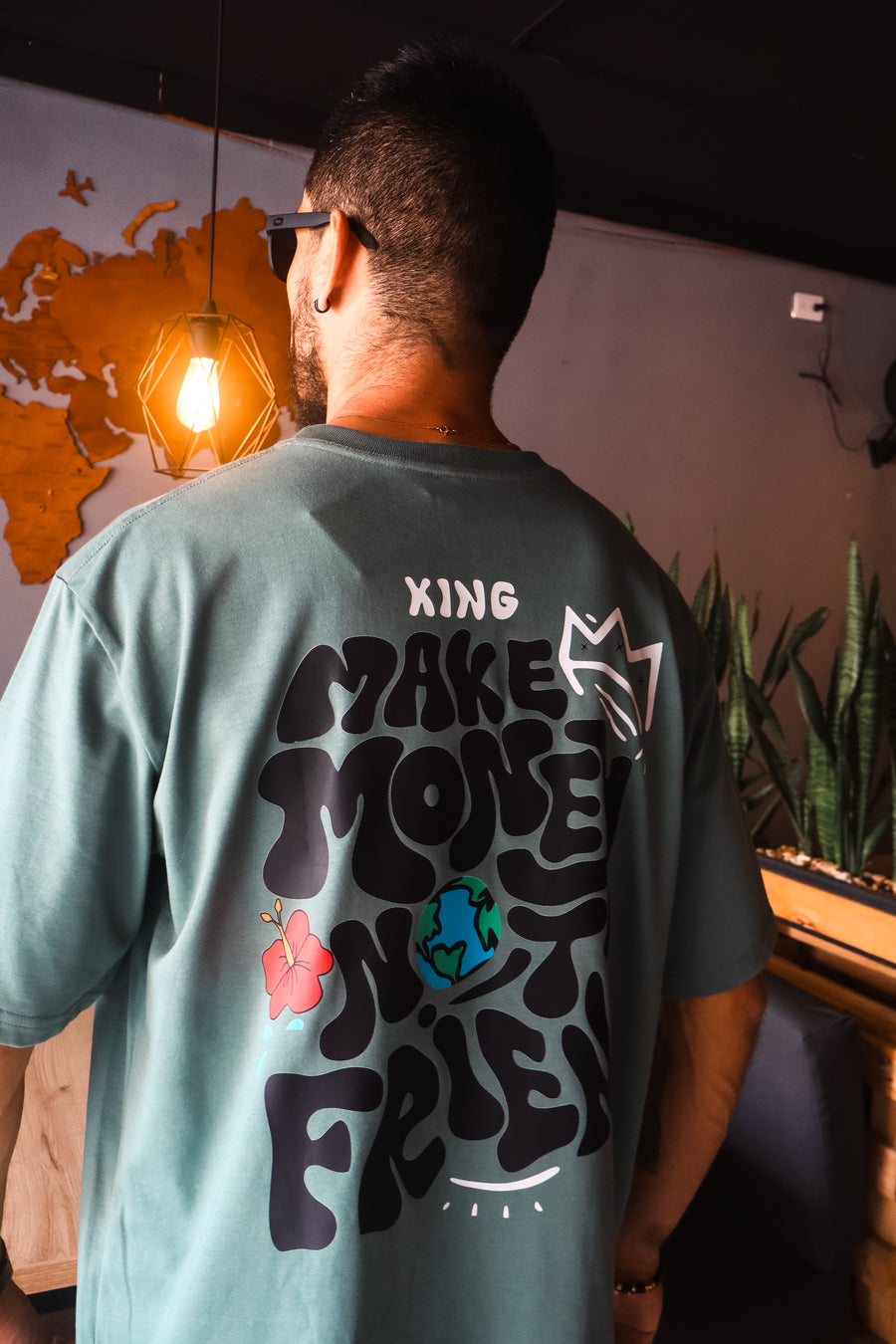 Camiseta Oversize Algodon peruano 250gr / Make money - Verde oscuro