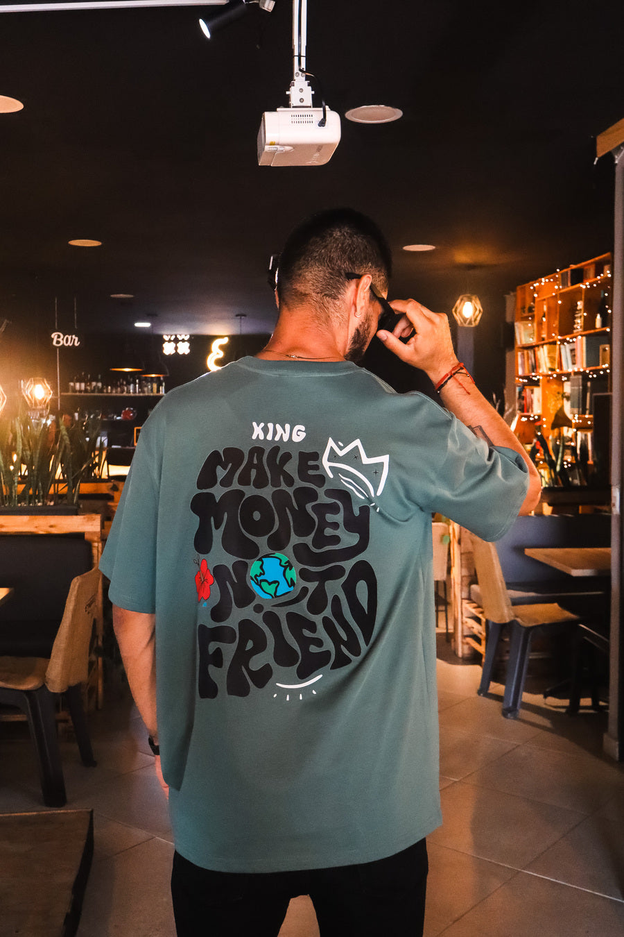 Camiseta Oversize Algodon peruano 250gr / Make money - Verde oscuro